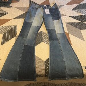 Stylish Denim Patchwork Flare Jeans